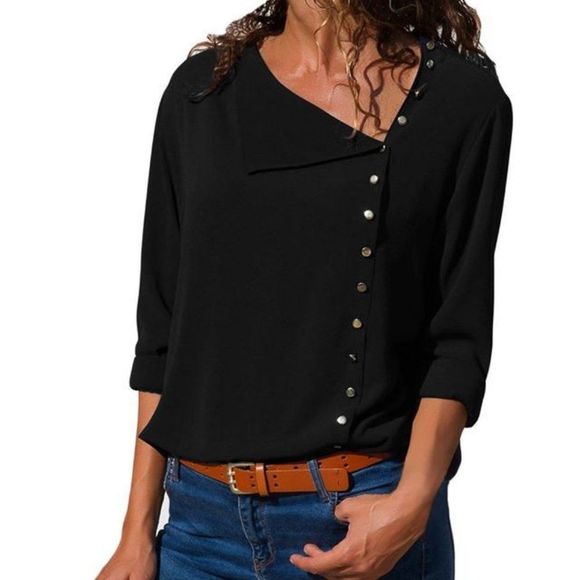 Black Assymetric Collar Blouse - Picture 3 of 4